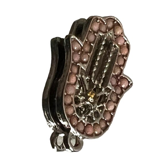 Pink Beaded Hamsa Yoga Hand Necklace Charm 1" Silver with Center Jewel - Picture 6 of 6